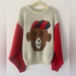 Kids Vintage Tiger Bay Sweater Bear with Beret Made In USA Size 7 Retro 90s 80s